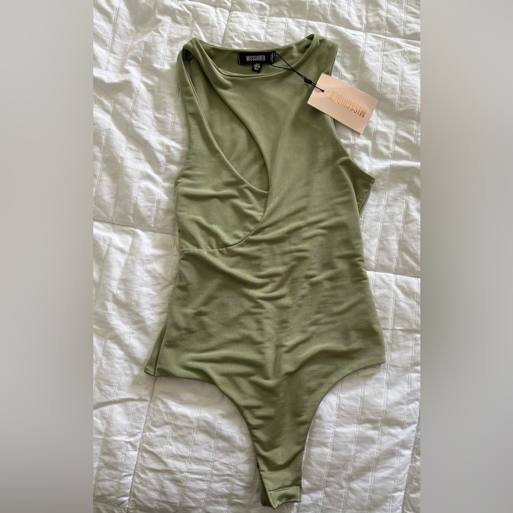 Missguided Sage Green Wrap Bodysuit